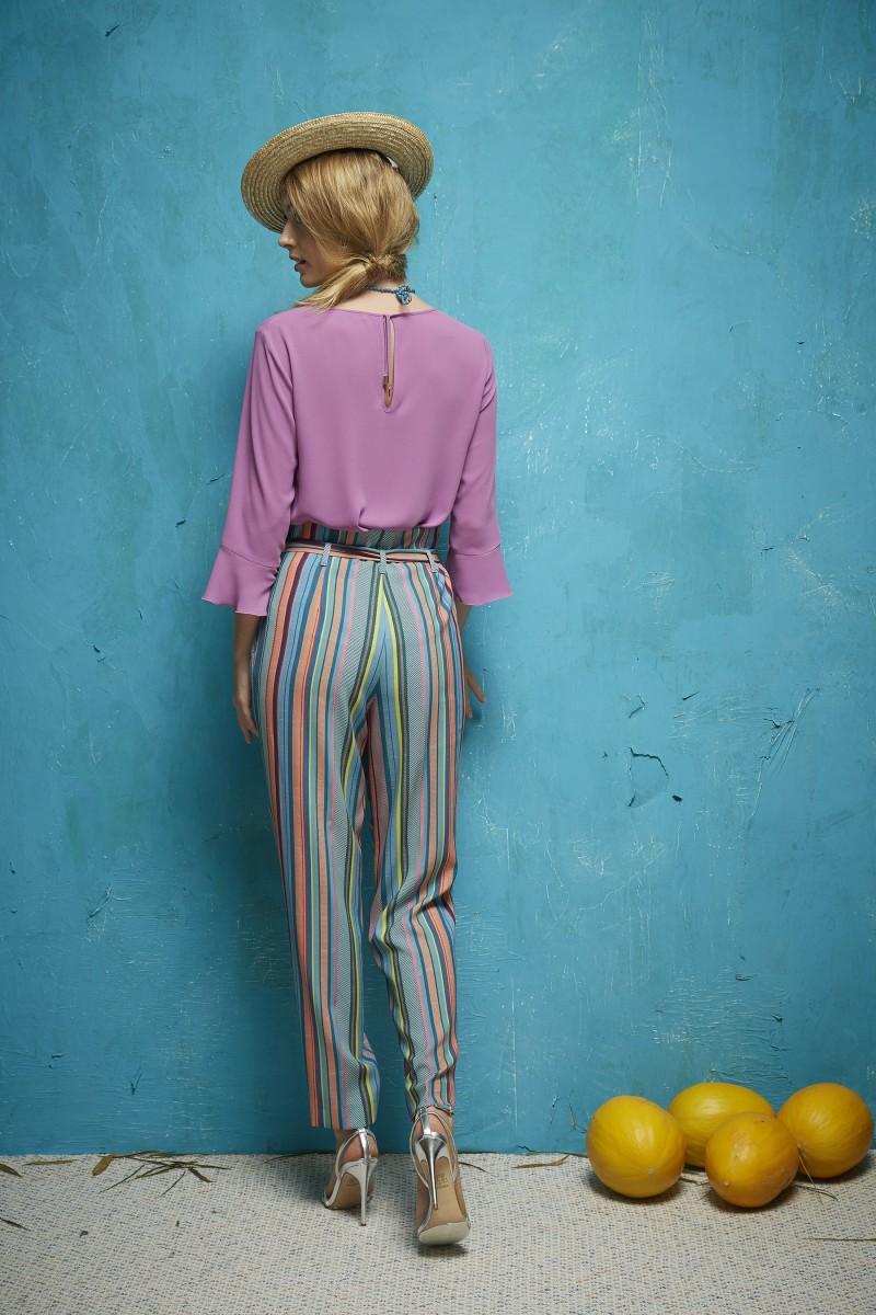 Oky Coky PANTALÓN FOZUL ESTAMPADO RAYAS MULTICOLOR