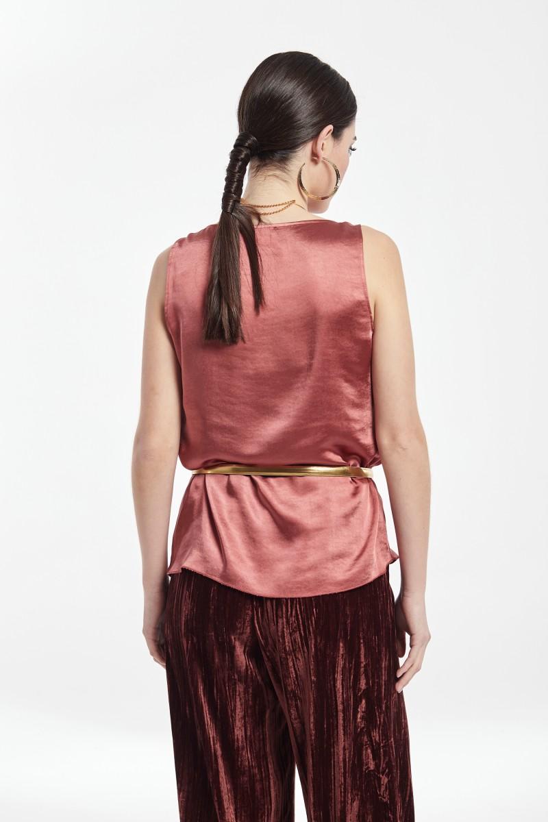 Oky Coky TOP DRAPEADO SATEN VINTAGE STRETCH