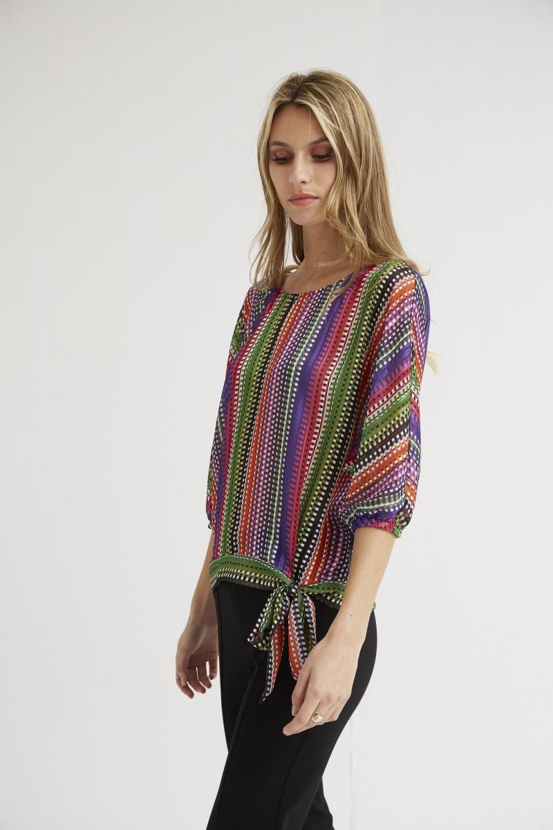 Oky Coky TOP MANGA JAPONESA JACQUARD RAYA LUREX E