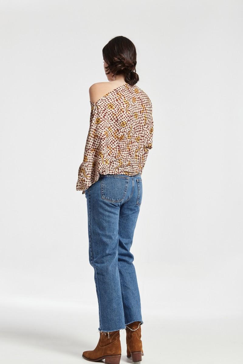 Oky Coky TOP NAROA NUDO EN CINTURA GASA ESTAMPADA