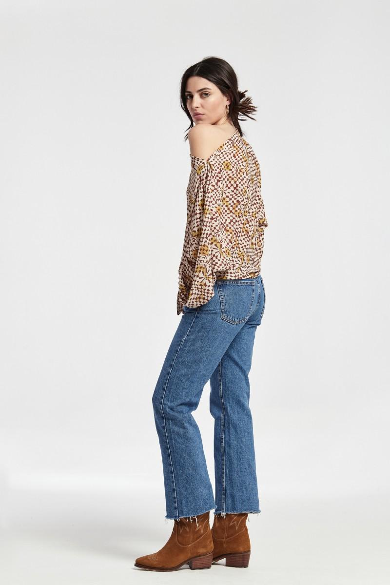 Oky Coky TOP NAROA NUDO EN CINTURA GASA ESTAMPADA