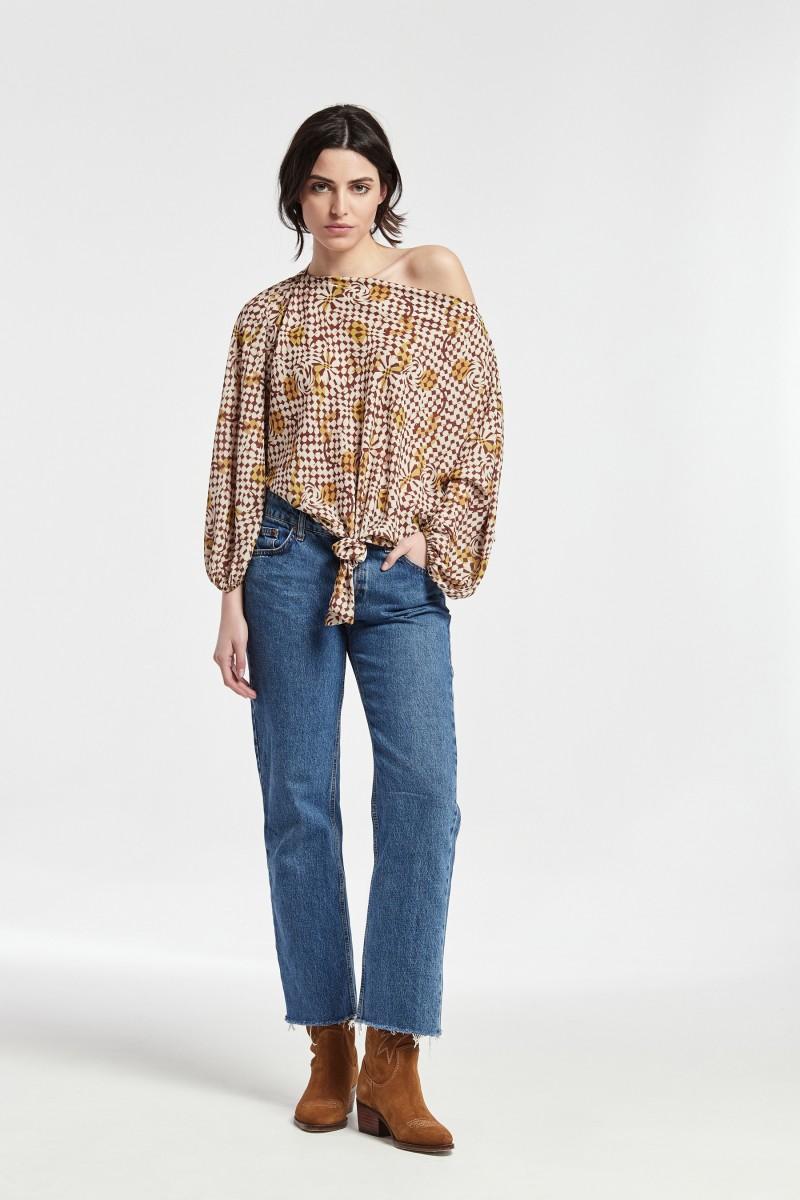 oky coky TOP NAROA NUDO EN CINTURA GASA ESTAMPADA