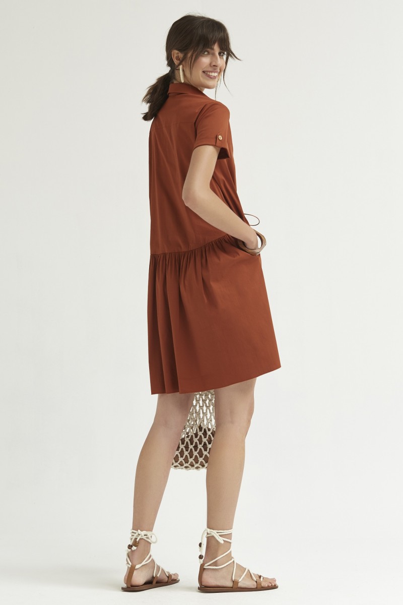 Oky Coky VESTIDO CAMISERO FRUNCIDO POPELÍN STRECH