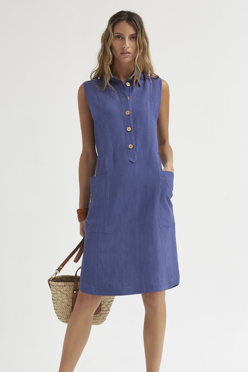 oky coky VESTIDO CAMISERO SOLAPA-VISCOSA LINO