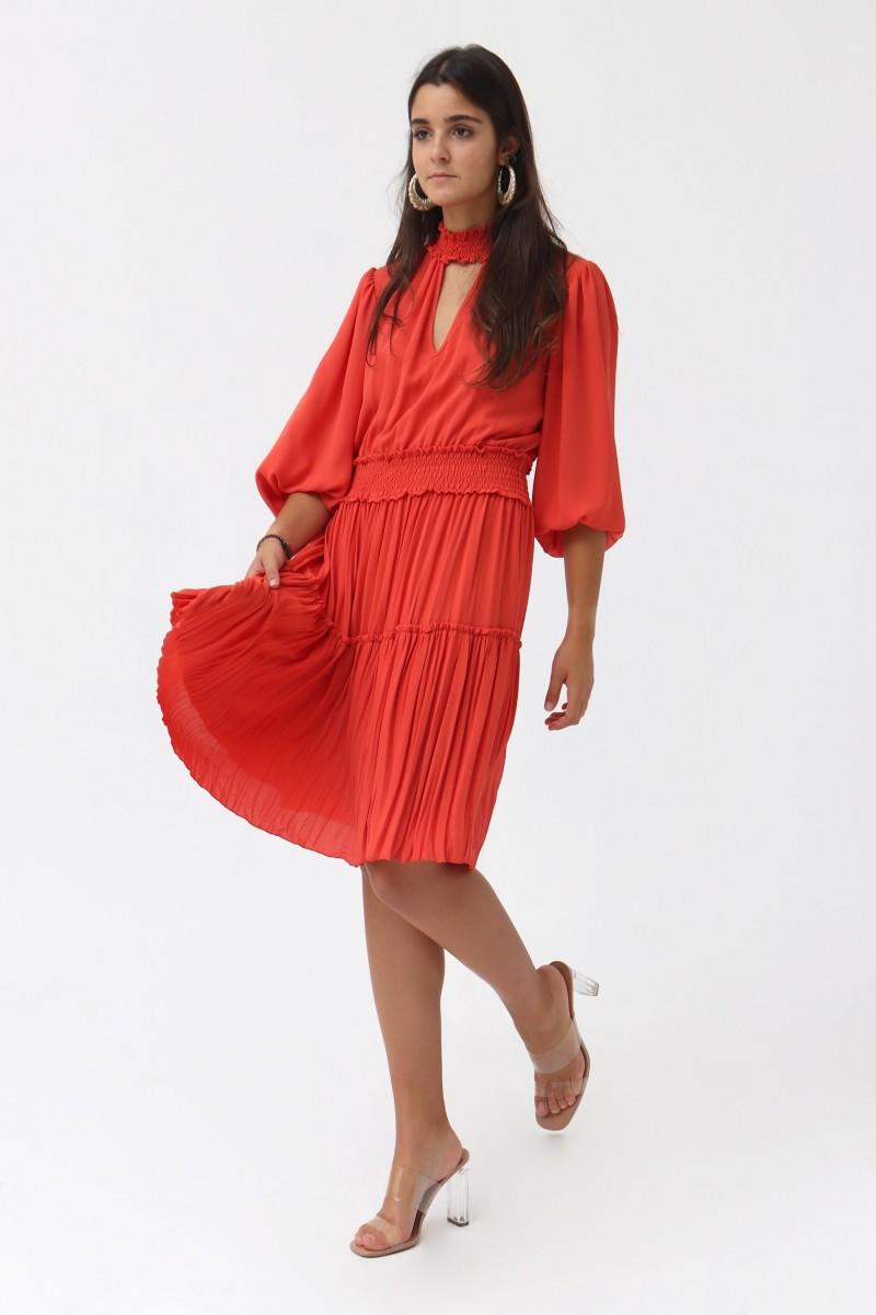 Oky Coky VESTIDO CORTO DE GASA CON FRUNCES