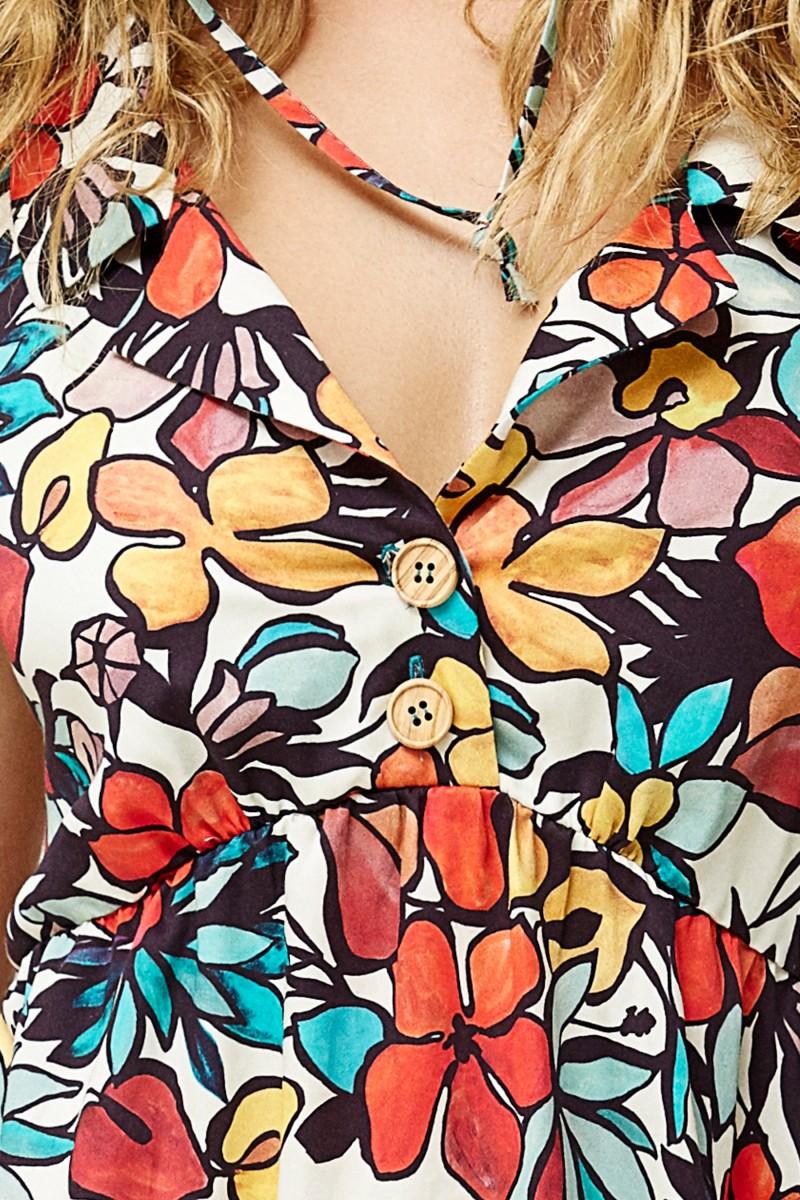 Oky Coky VESTIDO CUELLO SOLAPA-ALGODÓN ESTAMPADO