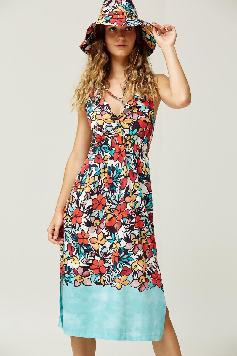 oky coky VESTIDO CUELLO SOLAPA-ALGODÓN ESTAMPADO