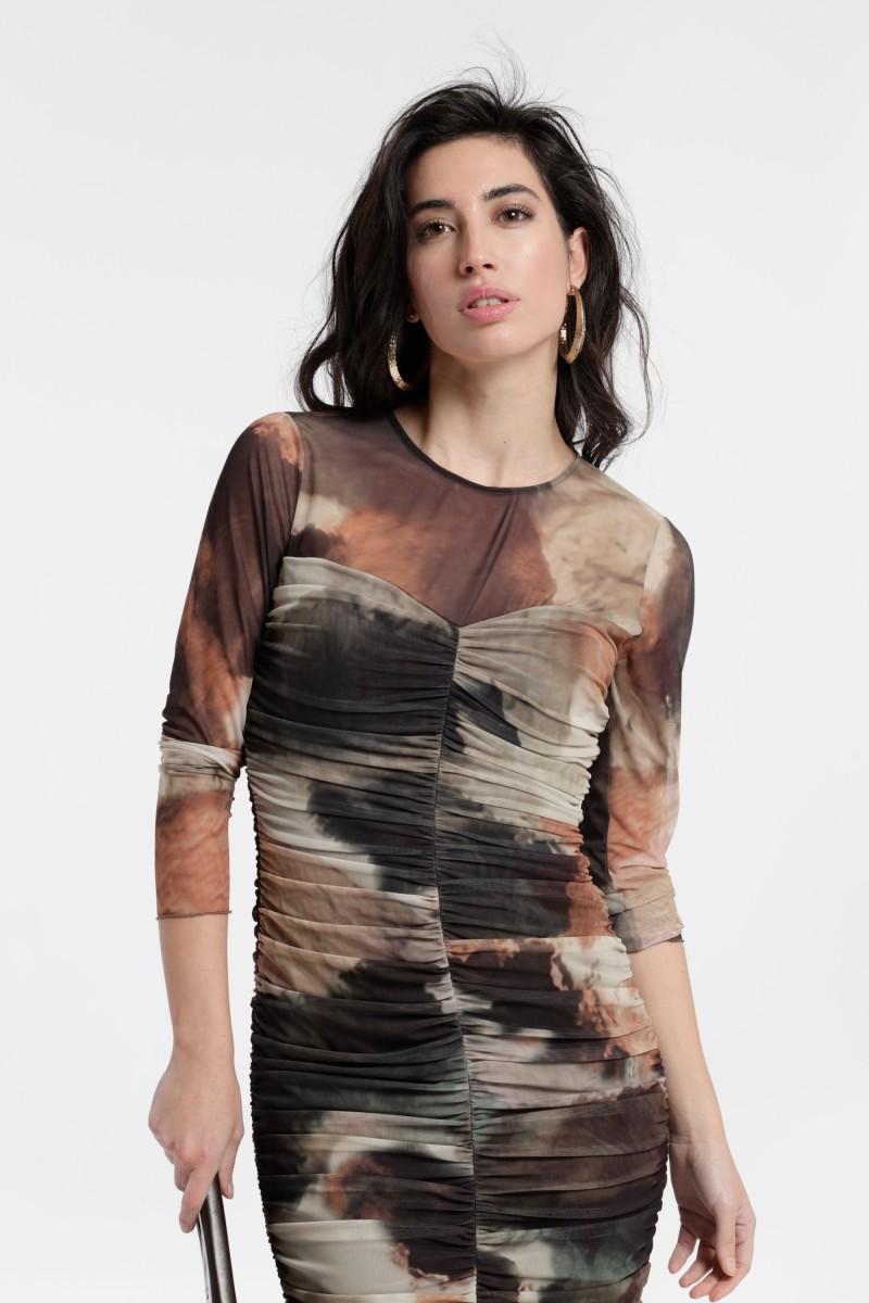 Oky Coky VESTIDO DRAPEADO TUL ESTAMPADO