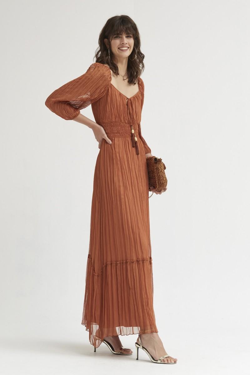 Oky Coky VESTIDO LARGO ESCOTE CUADRADO GASA OTOMÁN