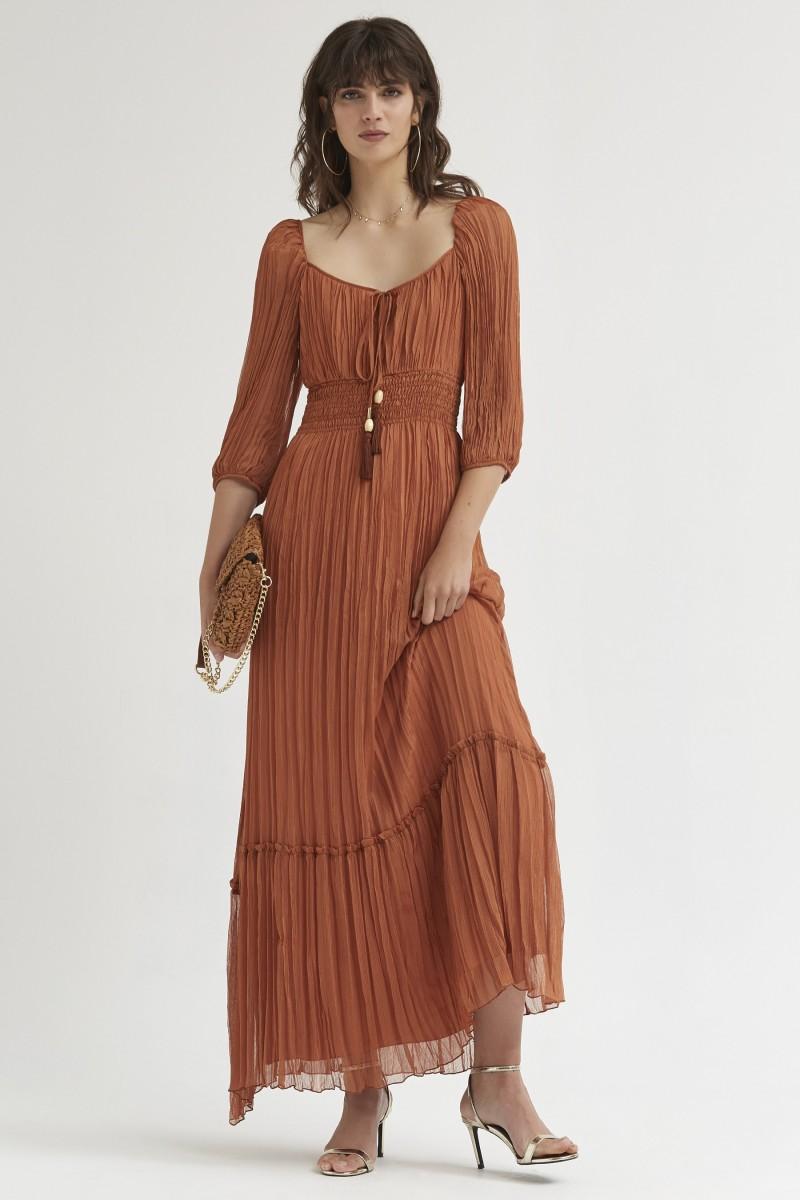 Oky Coky VESTIDO LARGO ESCOTE CUADRADO GASA OTOMÁN