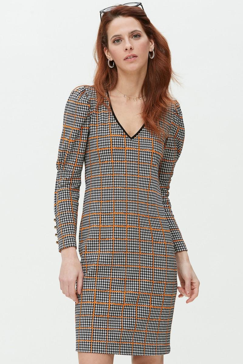 oky coky VESTIDO MANGA BOTONES-PUNTO PATA GALLO