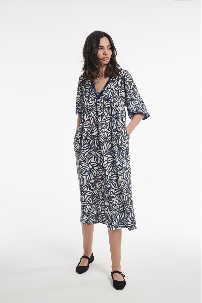 oky coky VESTIDO OTAWA SARGA LIGERA ESTAMPADA