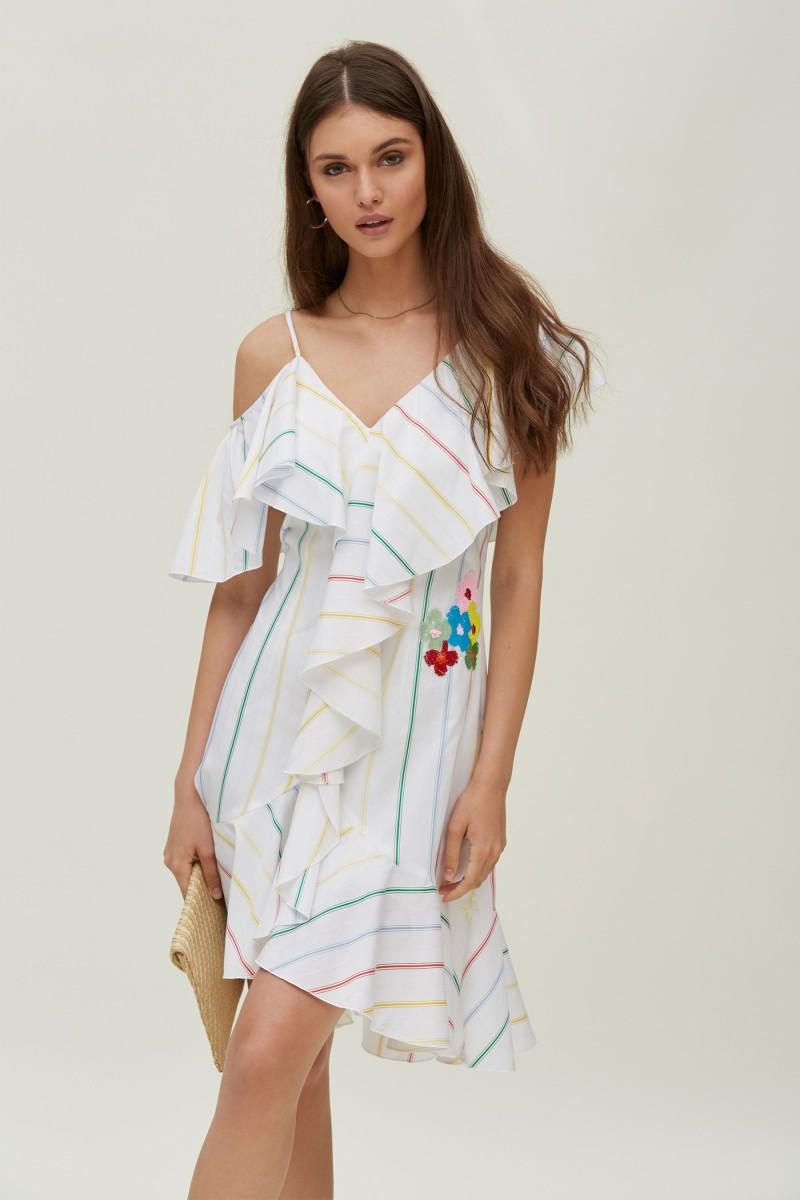 oky coky VESTIDO VOLANTES HOMBRO POPELIN RAYAS