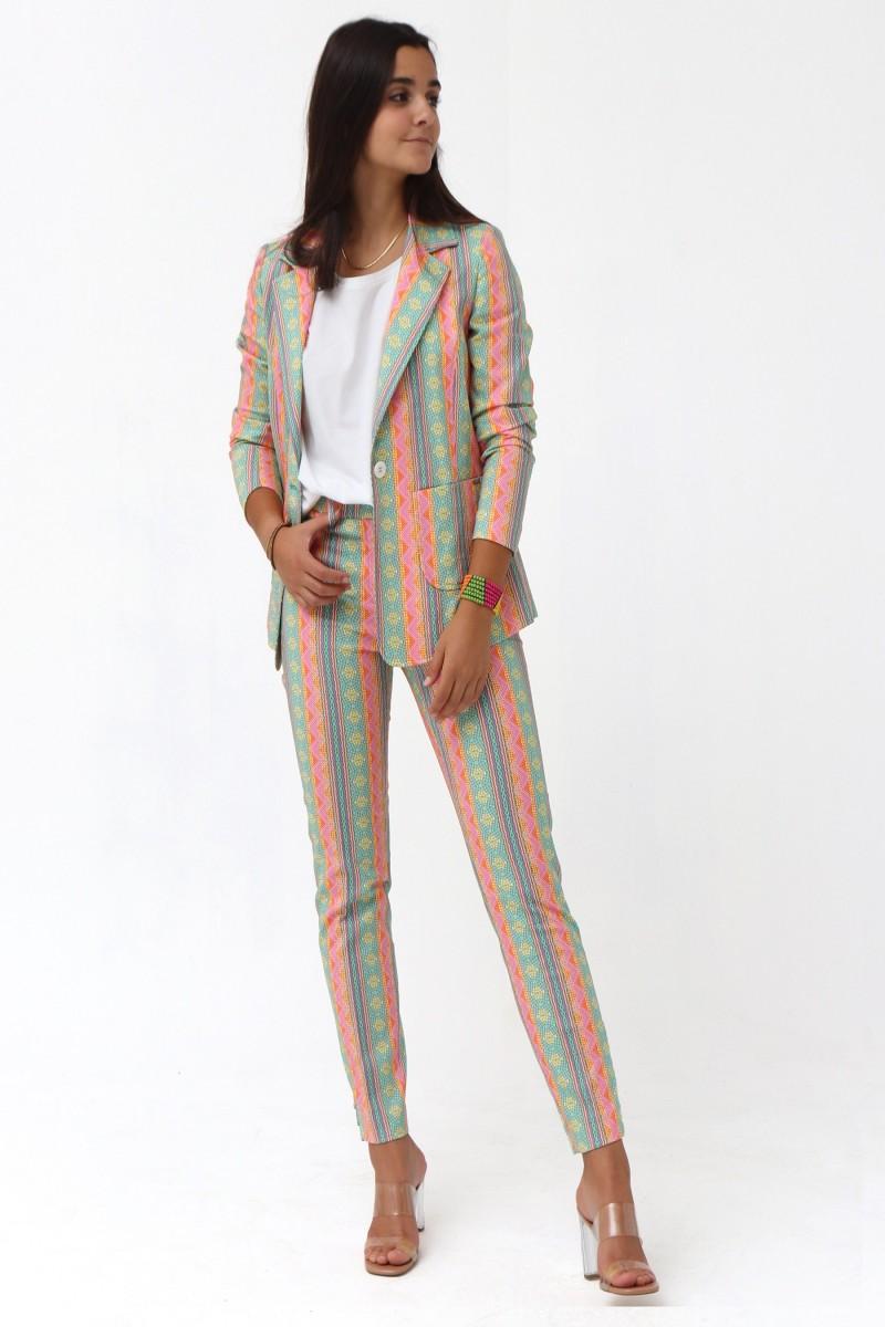 oky coky PANTALÓN AJUSTADO VOLANTE BAJO PIQUÉ ESTAMPADO