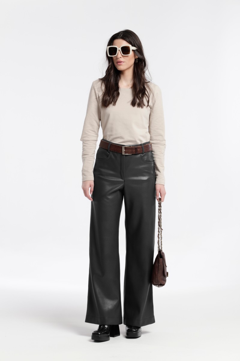 oky coky PANTALÓN ANCHO CINCO BOLSILLOS JASOLC TEJIDO EFECTO PIEL