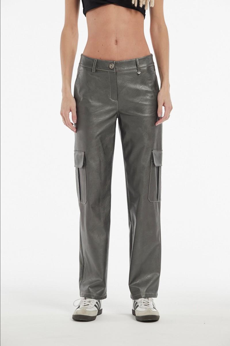 oky coky PANTALÓN ANDREU EFECTO PIEL LAMINADO METAL