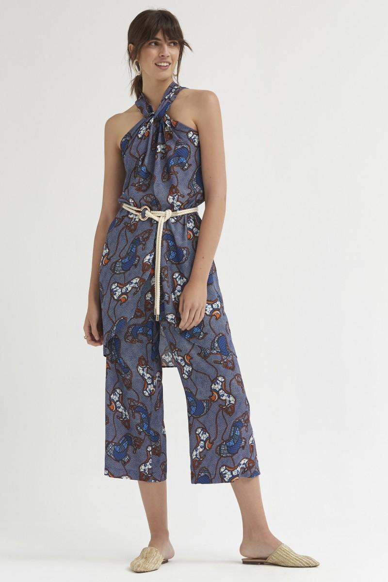 Oky Coky PANTALÓN CULOTTE BOLSILLOS CREPÉ MARROCAIN ESTAMPADO LEONES