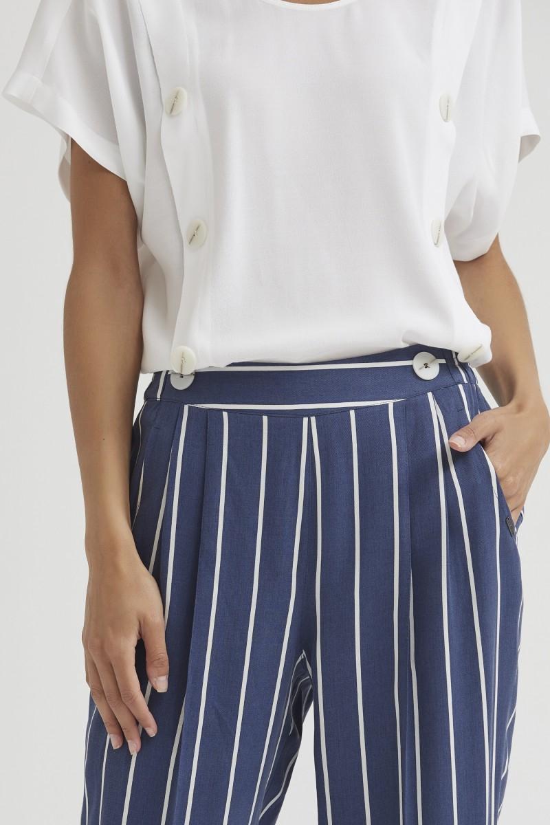 Oky Coky PANTALÓN DE PINZAS GOMA CINTURA RAYA DIPLOMÁTICA