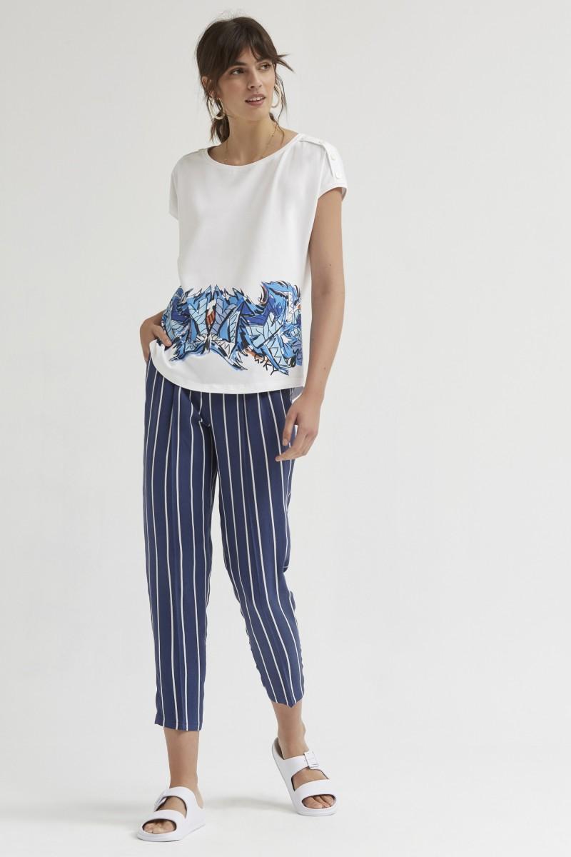 Oky Coky PANTALÓN DE PINZAS GOMA CINTURA RAYA DIPLOMÁTICA