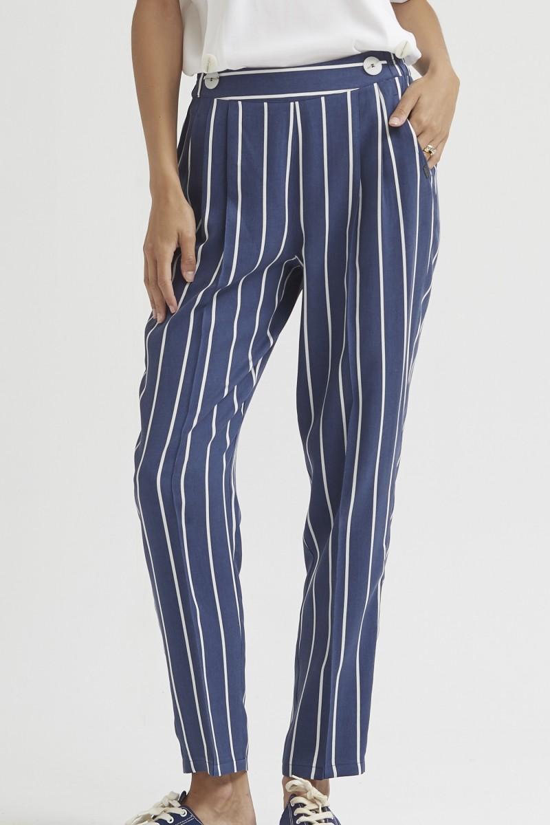 oky coky PANTALÓN DE PINZAS GOMA CINTURA RAYA DIPLOMÁTICA
