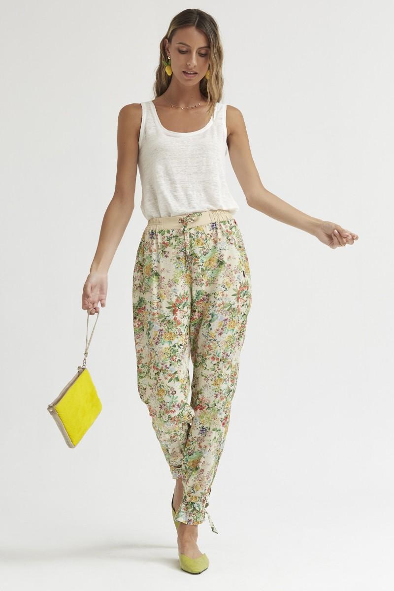Oky Coky PANTALÓN LAZADA EN BAJOS VISCOSA ESTAMPADA FLORES