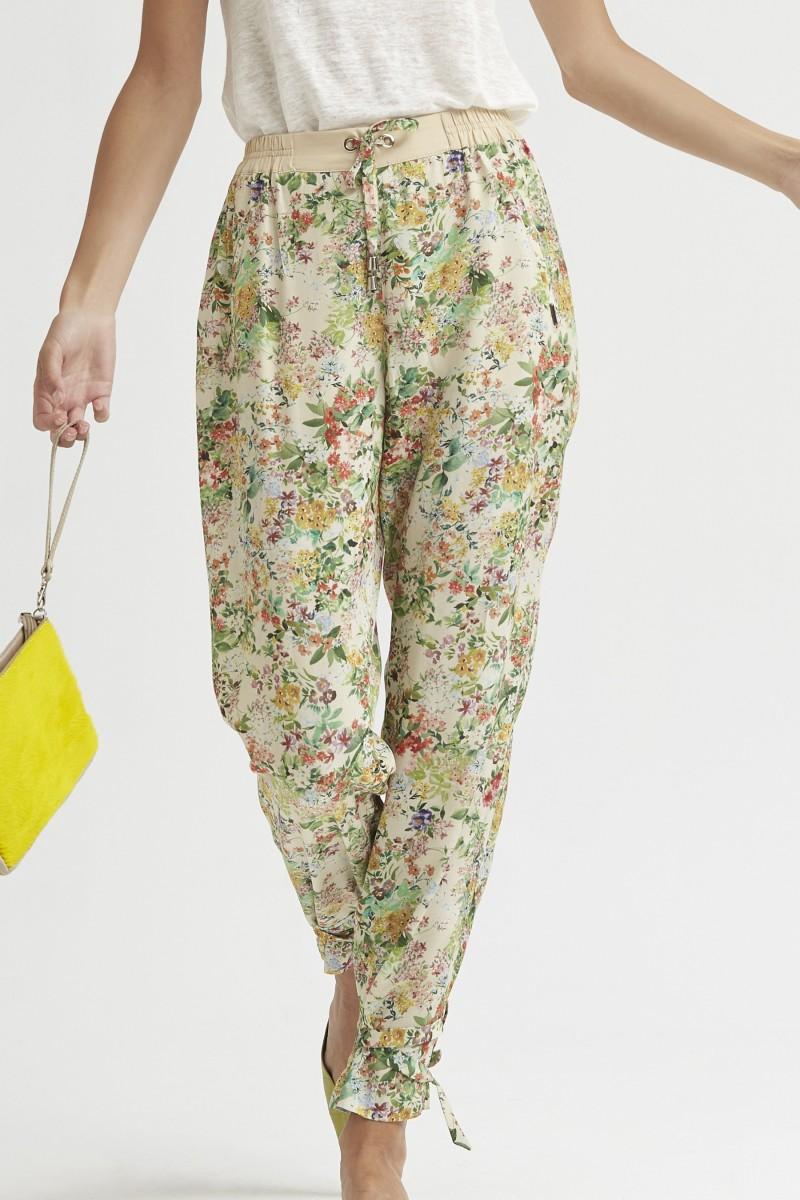 oky coky PANTALÓN LAZADA EN BAJOS VISCOSA ESTAMPADA FLORES