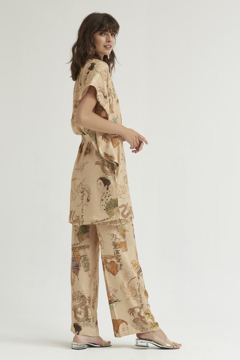 Oky Coky PANTALÓN PALAZZO CON CINTURILLA JACQUARD ESTAMPADO JAPONÉS