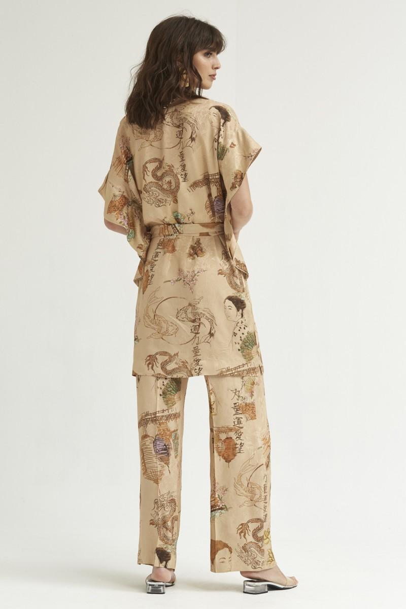 Oky Coky PANTALÓN PALAZZO CON CINTURILLA JACQUARD ESTAMPADO JAPONÉS
