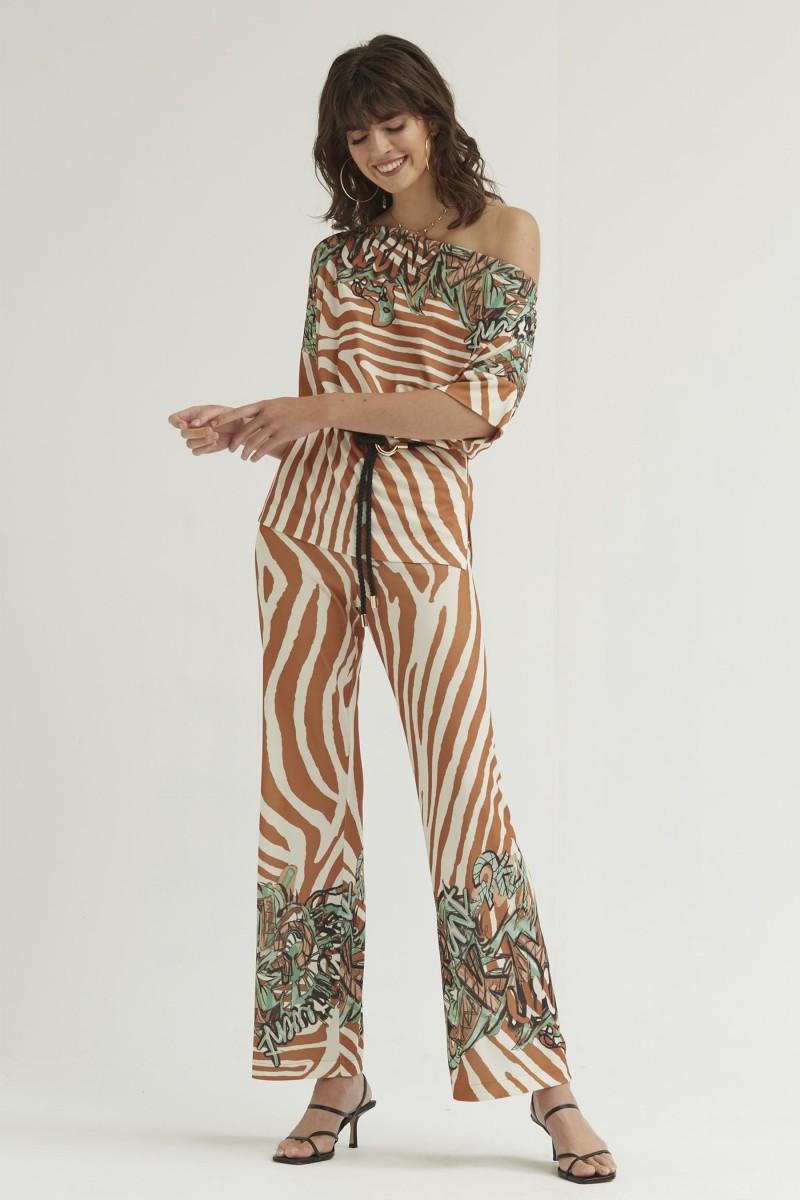 Oky Coky PANTALÓN PALAZZO GOMA CINTURA PUNTO ESTAMPADO GRAFITI