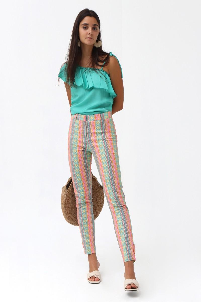 oky coky PANTALON TOBILLERO ABERTURAS PIQUÉ ESTAMPADO