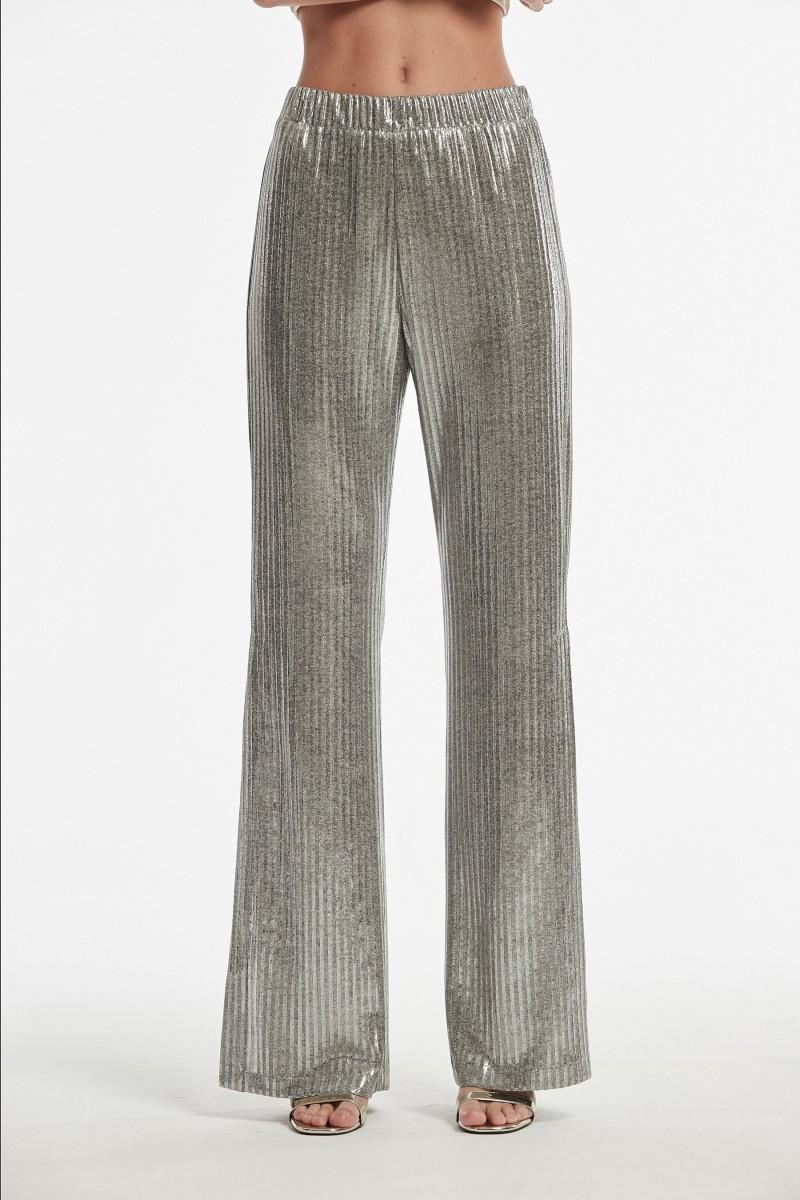 oky coky PANTALÓN TORBA PUNTO CANALÉ LAMINADO BRILLO
