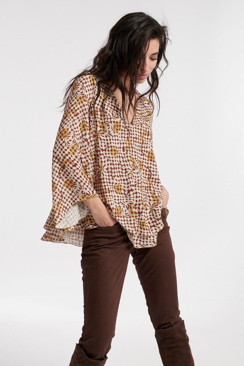 Oky Coky TOP FROZEN MANGA ASIMETRICA GASA ESTAMPADA