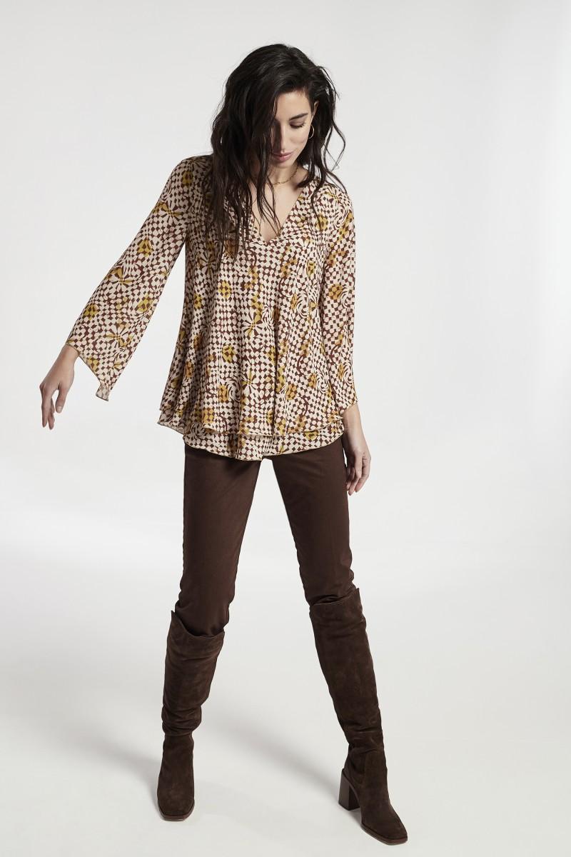 Oky Coky TOP FROZEN MANGA ASIMETRICA GASA ESTAMPADA