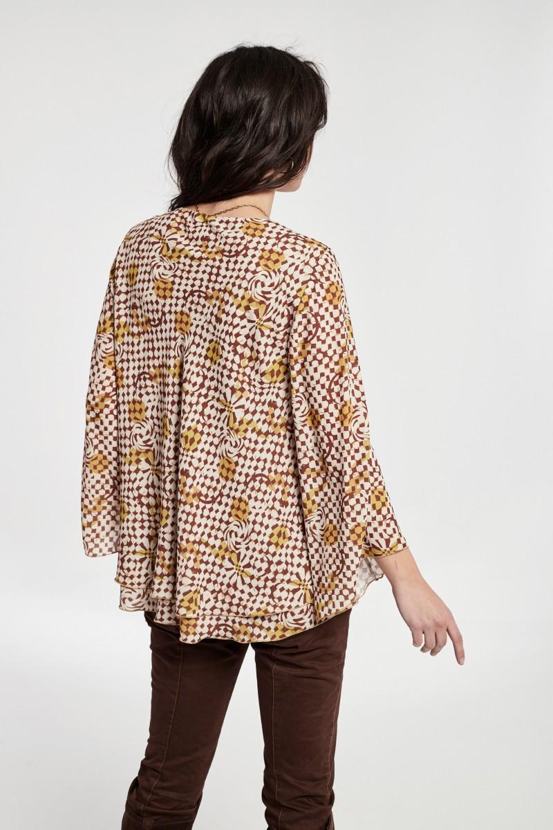 oky coky TOP FROZEN MANGA ASIMETRICA GASA ESTAMPADA