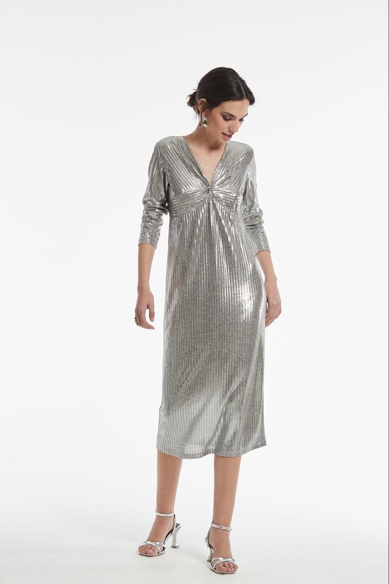 Oky Coky VESTIDO ARPON PUNTO CANALÉ LAMINADO BRILLO
