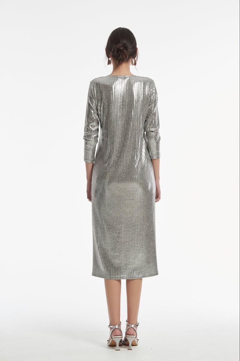 Oky Coky VESTIDO ARPON PUNTO CANALÉ LAMINADO BRILLO