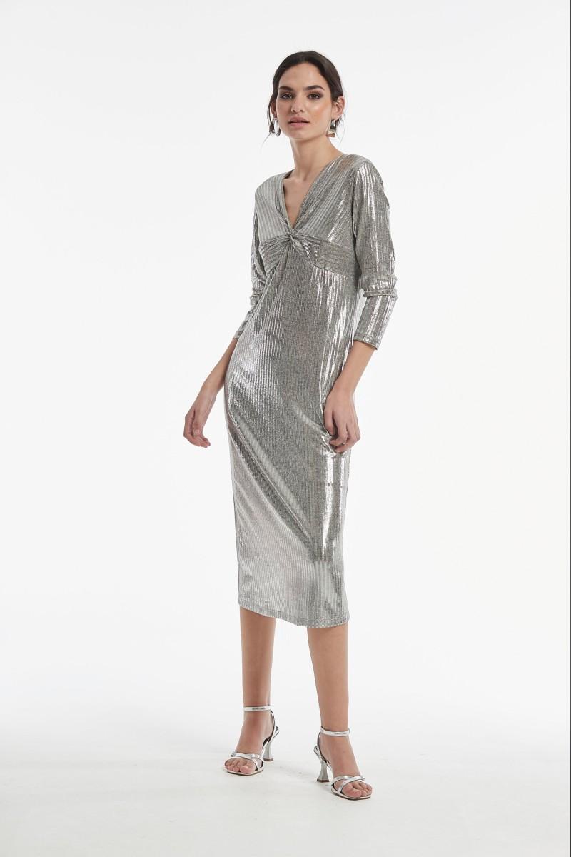 oky coky VESTIDO ARPON PUNTO CANALÉ LAMINADO BRILLO