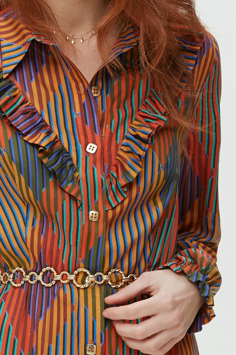 Oky Coky VESTIDO CAMISERO VOLANTE-VISCOSA ESTAMPADA