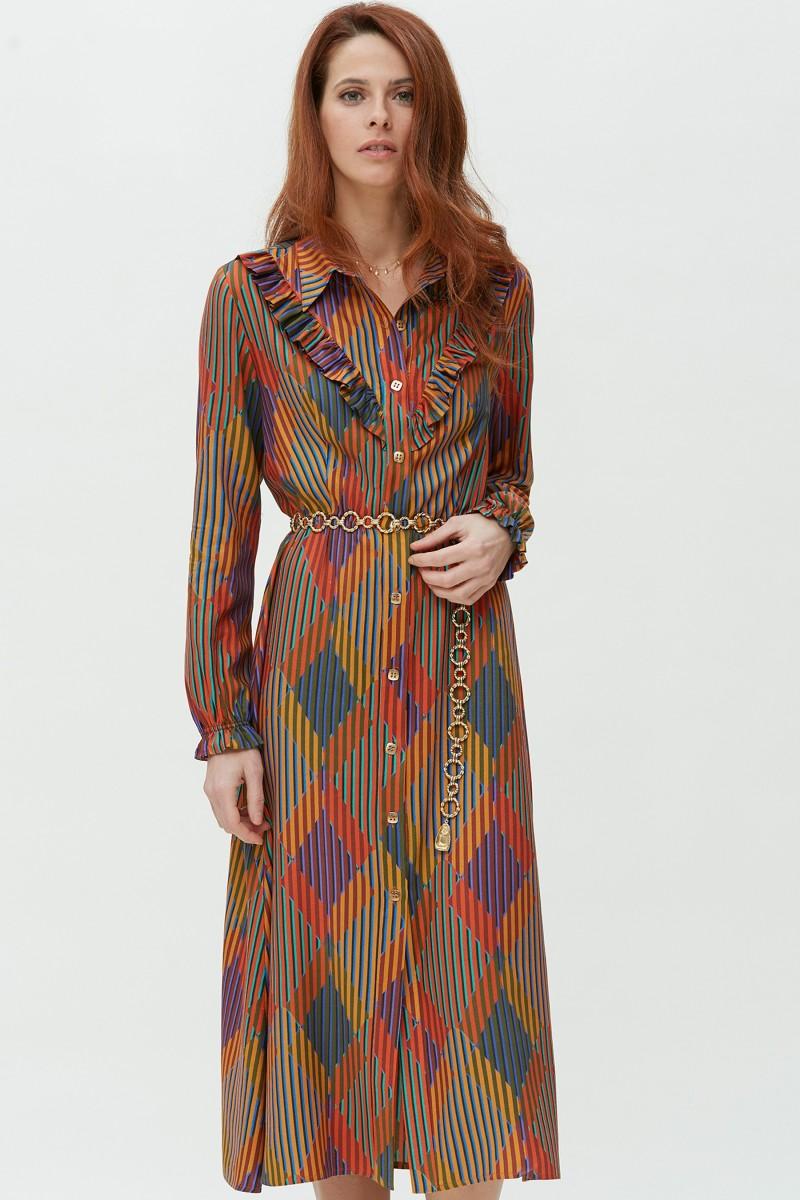 oky coky VESTIDO CAMISERO VOLANTE-VISCOSA ESTAMPADA