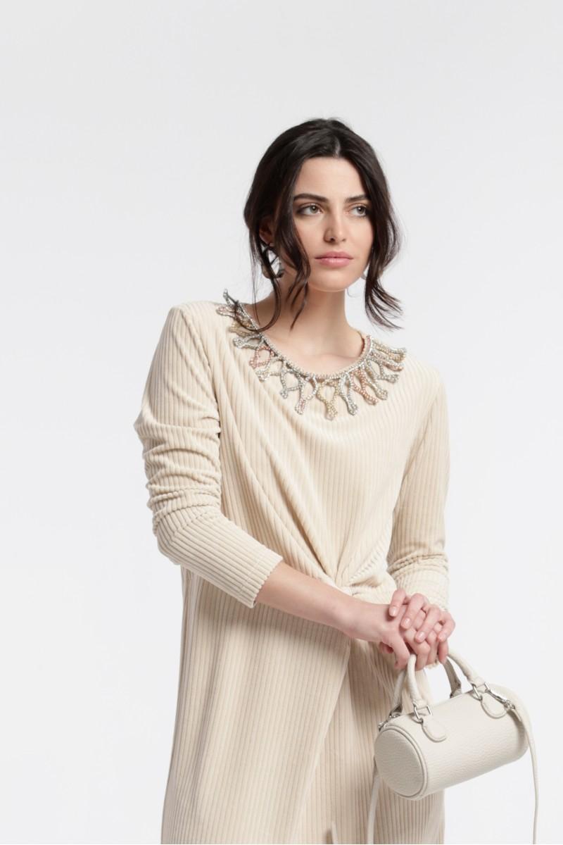 Oky Coky VESTIDO HARRI DETALLE DELANTERO PANA DE PUNTO