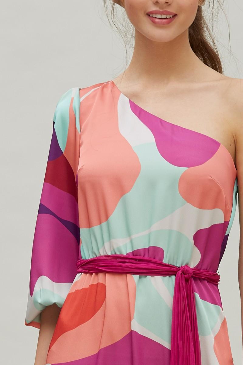 Oky Coky VESTIDO HOMBRO ASIMÉTRICO ESTAMPADO MULTICOLOR