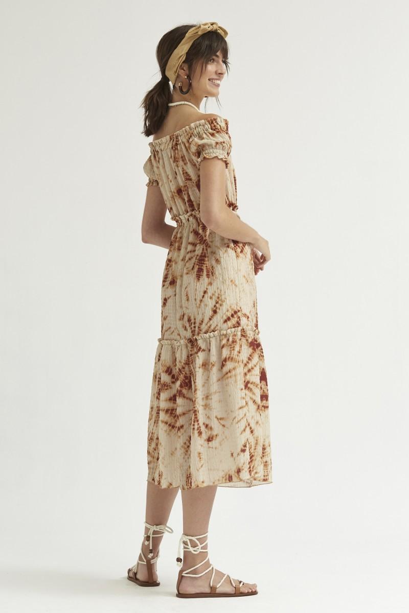 Oky Coky VESTIDO HOMBROS DESCUBIERTOS TIE DYE CON RELIEVE