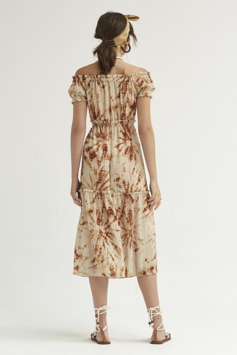 Oky Coky VESTIDO HOMBROS DESCUBIERTOS TIE DYE CON RELIEVE