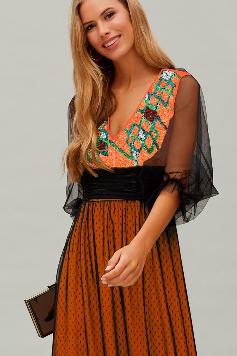 oky coky VESTIDO LARGO DRAPEADO CINTURA LENTEJUELAS MULTICOLOR