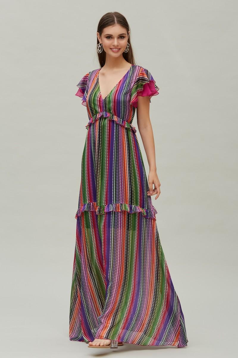 oky coky VESTIDO LARGO JACQUARD RAYA LUREX EST. MULTICOLOR