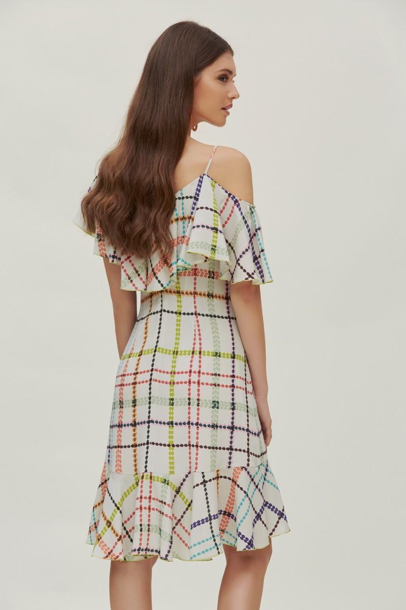 Oky Coky VESTIDO VOLANTES HOMBRO ESTAMPADO MULTICOLOR