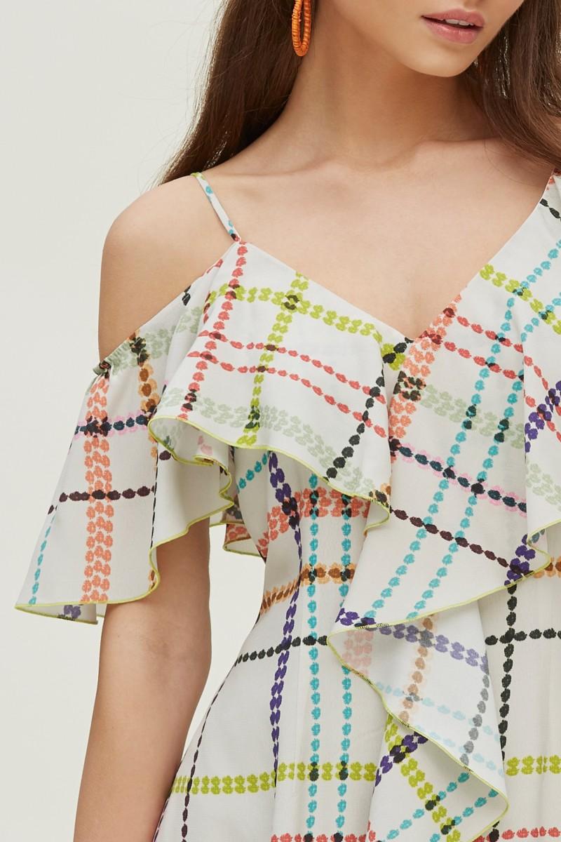 Oky Coky VESTIDO VOLANTES HOMBRO ESTAMPADO MULTICOLOR
