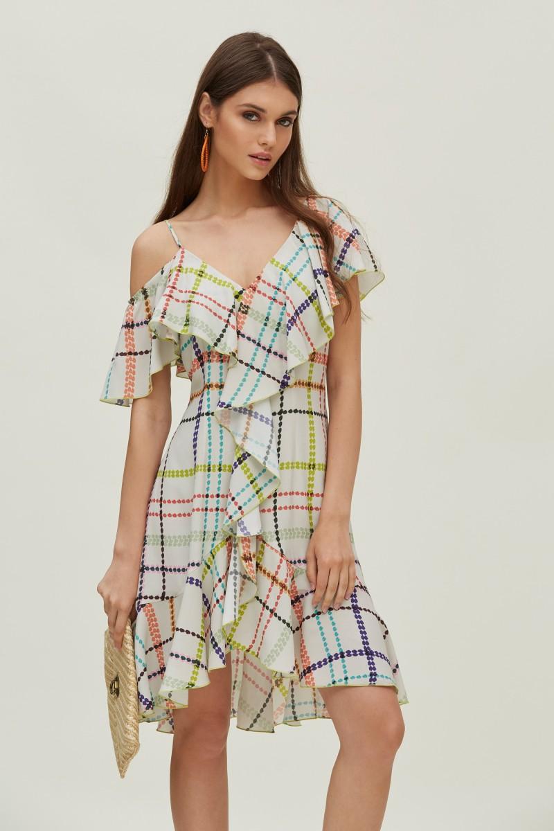 oky coky VESTIDO VOLANTES HOMBRO ESTAMPADO MULTICOLOR