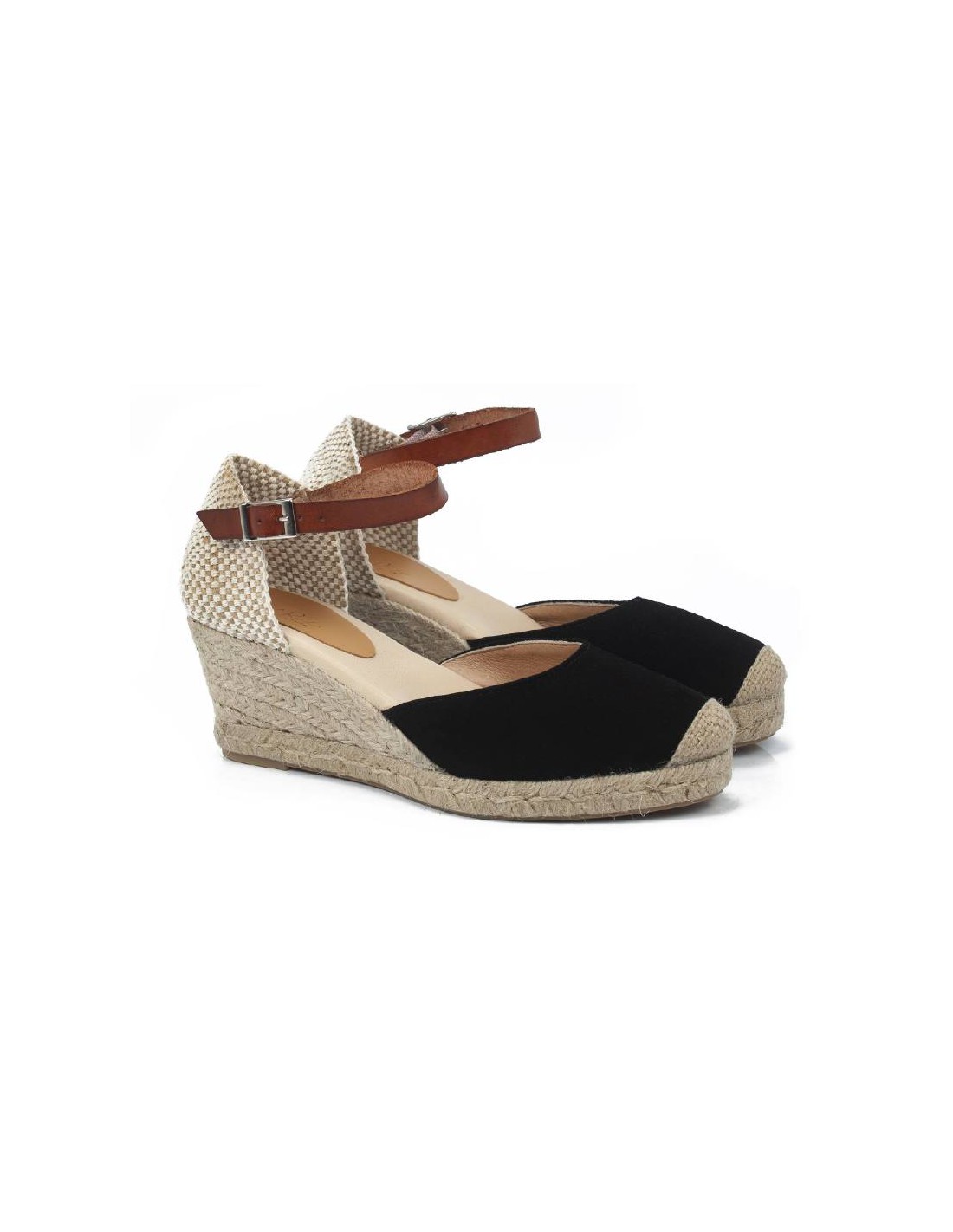 ortiz & reed Alpargatas de mujer de ante y piel liso color negro W-AITANA-NEGRO