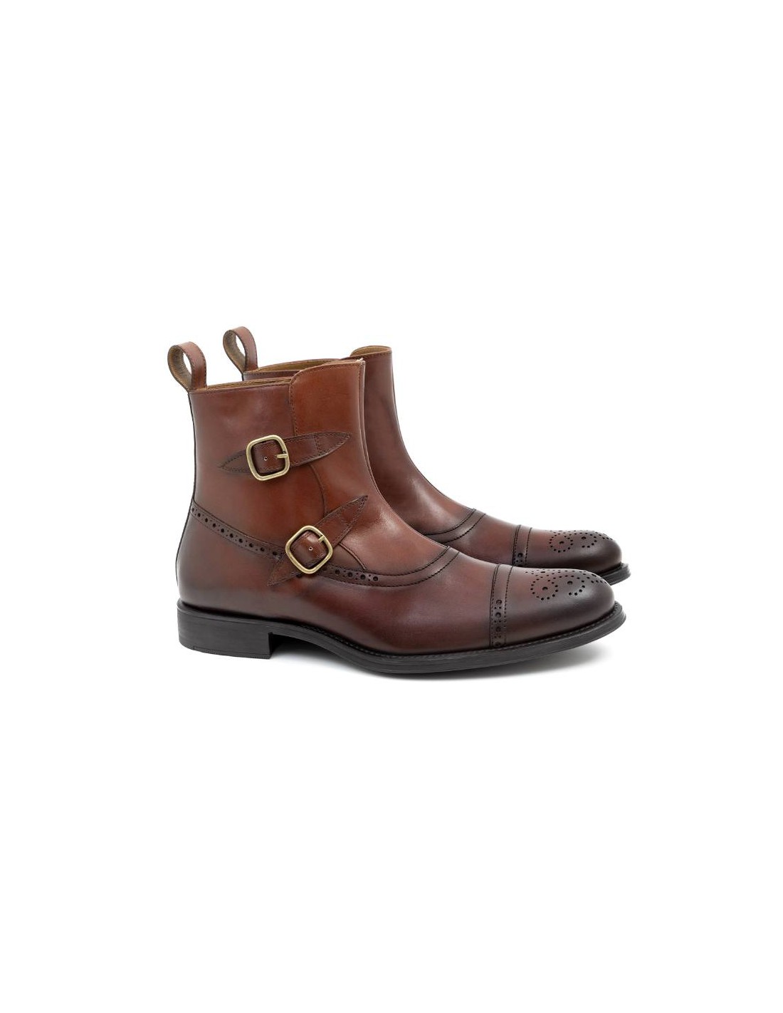 ortiz & reed Botín de piel con dos hebillas color cuero CROFELOR-CUERO